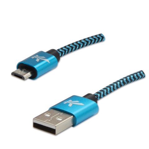 Logo USB kabel (2.0), USB A M - microUSB (M), 1m, 480 Mb/s, 5V/2A, niebieski, box, oplot nylonowy, aluminiowa osłona złącza