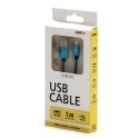 Logo USB kabel (2.0), USB A M - microUSB (M), 1m, 480 Mb/s, 5V/2A, niebieski, box, oplot nylonowy, aluminiowa osłona złącza