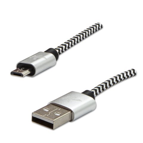 Logo USB kabel (2.0), USB A M - microUSB (M), 1m, 480 Mb/s, 5V/2A, srebrny, box, oplot nylonowy, aluminiowa osłona złącza