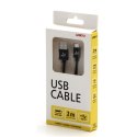 Logo USB kabel (2.0), USB A M - microUSB (M), 2m, 480 Mb/s, 5V/1A, czarny, box, oplot nylonowy, aluminiowa osłona złącza