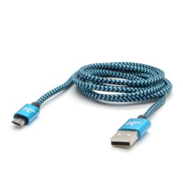 Logo USB kabel (2.0), USB A M - microUSB (M), 2m, 480 Mb/s, 5V/1A, niebieski, box, oplot nylonowy, aluminiowa osłona złącza