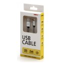 Logo USB kabel (2.0), USB A M - microUSB (M), 2m, 480 Mb/s, 5V/1A, srebrny, box, oplot nylonowy, aluminiowa osłona złącza