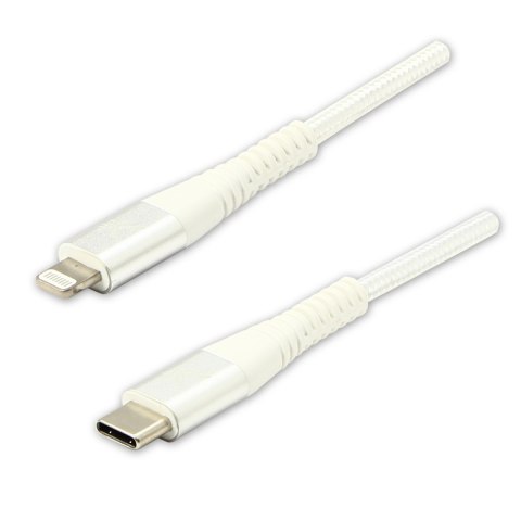 Logo USB kabel (2.0), USB C (M) - Apple Lightning M, 1m, MFi certifikat, 5V/3A, biały, box, oplot nylonowy, aluminiowa osłona zł