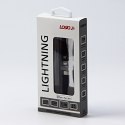 Logo USB kabel (2.0), USB C (M) - Apple Lightning M, 1m, MFi certifikat, 5V/3A, czarny, box, oplot nylonowy, aluminiowa osłona z