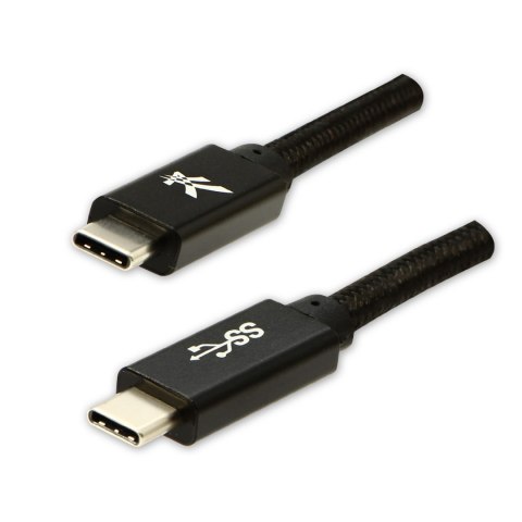 Logo USB kabel (3.2 gen 1), USB C (M) - USB C (M), 1m, 5 Gb/s, 5V/3A, czarny, box, oplot nylonowy, aluminiowa osłona złącza