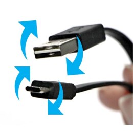 USB kabel (2.0), USB A (M) reversible - microUSB reversible (M), 0.3m, płaski, czarny, dwustronny