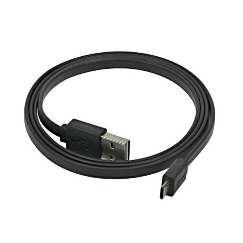 USB kabel (2.0), USB A (M) reversible - microUSB reversible (M), 1m, płaski, czarny