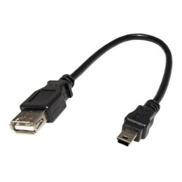 USB kabel (2.0), miniUSB (M) - USB A F, 0.2m, czarny