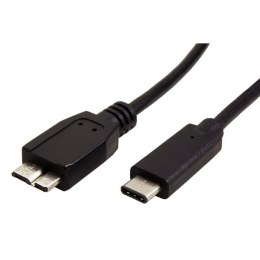 USB kabel (3.0), USB C (M) - USB micro B (M), 0.5m, okrągły, czarny, plastic bag