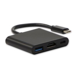 USB/Video Adapter + HUB, DP Alt Mode, USB C (M) - HDMI F + USB C F (PD) + USB A F, czarny, All New box 4K2K@30Hz, USB Power Del