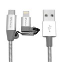 Verbatim USB kabel (2.0), USB A M - microUSB (M) + Apple Lightning (M), 1m, srebrny, box, 48869, 2 w 1 - regulowane złącze Light