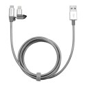 Verbatim USB kabel (2.0), USB A M - microUSB (M) + Apple Lightning (M), 1m, srebrny, box, 48869, 2 w 1 - regulowane złącze Light