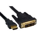 Video Kabel DVI (18+1) M - HDMI M, 3m, pozłacane złącza, czarny, Logo blistr