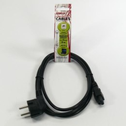 Kabel sieciowy 230V do zasilacza laptopa, CEE7 (widelec) - C5, 2m, VDE approved, czarny, Logo, koncówka C5