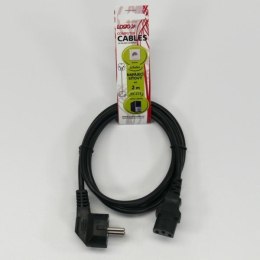 Kabel sieciowy 230V zasilacz, CEE7 (widelec) - C13, 2m, VDE approved, czarny, Logo