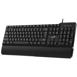 Genius KB-100XP, klawiatura CZ/SK, klasyczna, wodoodporna rodzaj przewodowa (USB), czarna, ergo podkładka pod nadgarstki, EOL