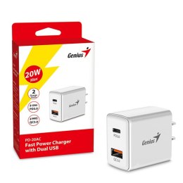 Genius Zasilacz / sieciowy adapter 20W, 2-portowy, USB-C, USB-A, PD-20AC