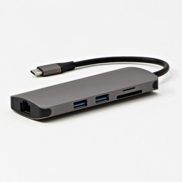 USB 3.1 Type-C Stacja dokująca szara, All New, HDMI, RJ45, microSD, USB C (PD), 2x USB3.0