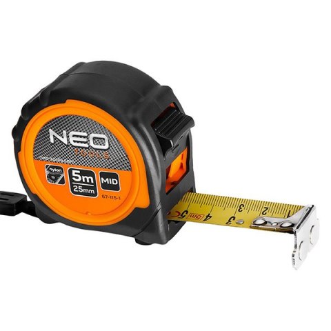 Miara zwijana stalowa NEO TOOLS stal, 5m x 25mm, magnetyczna końcówka