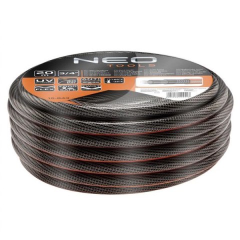 NEO TOOLS Wąż ogrodowy NEO PRO - 6 warstwowy, 20m, 3/4", 30bar, pomarańczowo-czarna, 15-843