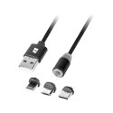 Kabel USB magnetyczny 3w1 microUSB, USB typu C, Lightning 100 cm czarny