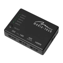 5xHDMI SWITCH 4K - 5 portowy przełącznik HDMI, pilot dalnego sterowania, wsparcie dla rozdzielczości 4K