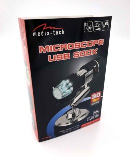 MICROSCOPE USB - Mikroskop USB, rozdzielczość 720p, powiększenie do 500x, podświetlenie wokół obiektywu, uchwyt, współpraca z ko