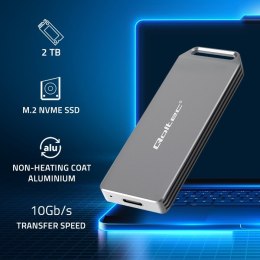 Qoltec Mini Aluminiowa Obudowa | Kieszeń na dysk M.2 SSD | NVMe | PCIe | USB 3.1 | Super speed 10Gb/s | 2TB | Srebrna