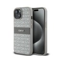 DKNY Leather Mono Stripe & Metal Logo - Etui iPhone 15 Plus / 14 Plus (beżowy)