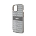 DKNY Leather Mono Stripe & Metal Logo - Etui iPhone 15 Plus / 14 Plus (beżowy)