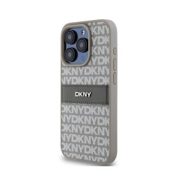 DKNY Leather Mono Stripe & Metal Logo - Etui iPhone 15 Pro (beżowy)