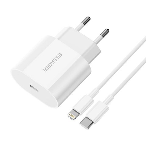 Ładowarka USB-C 20W Essager z kablem USB-C do Lightning (biała)