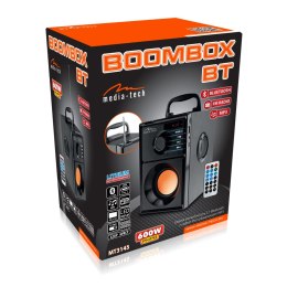 BOOMBOX BT - Kompaktowy głośnik Bluetooth stereo z wbudowanym wooferem, 600W PMPO. FM, MP3. Wbudowany akumulator. Pilot. Kolor m