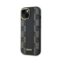 DKNY Leather Checkered Mono Pattern MagSafe - Etui iPhone 15 Plus / 14 Plus (czarny)