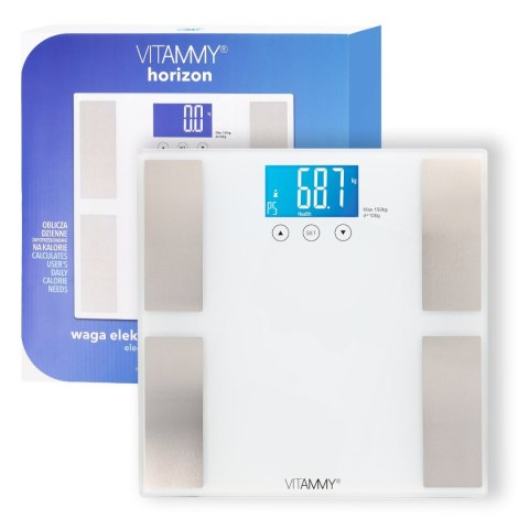 VITAMMY HORIZON Waga analityczna łazienkowa, pomiar tłuszczu, wody, BMI VITAMMY HORIZON Waga analityczna łazienkowa, pomiar tłuszczu, wody, BMI
