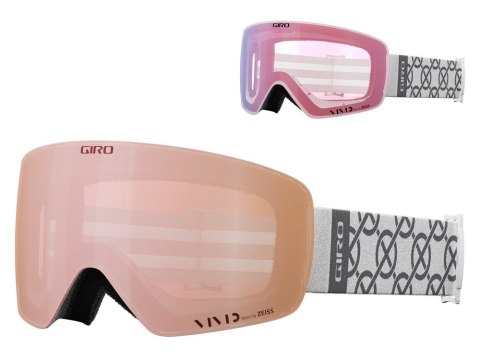 Gogle zimowe GIRO CONTOUR RS WHITE MONOGRAM (Szyba lustrzana kolorowa VIVID-Carl Zeiss ROSE GOLD 19-42% S2 + Szyba lustrzana kol