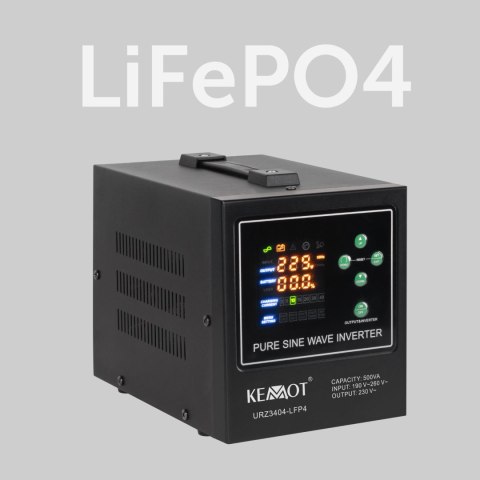 Zasilacz awaryjny KEMOT PROsinus-500-LFP4 przetwornica z czystym przebiegiem sinusoidalnym i funkcją ładowania 12V 230V 500VA/30 Zasilacz awaryjny KEMOT PROsinus-500-LFP4 przetwornica z czystym przebiegiem sinusoidalnym i funkcją ładowania 12V 230V 500VA/30