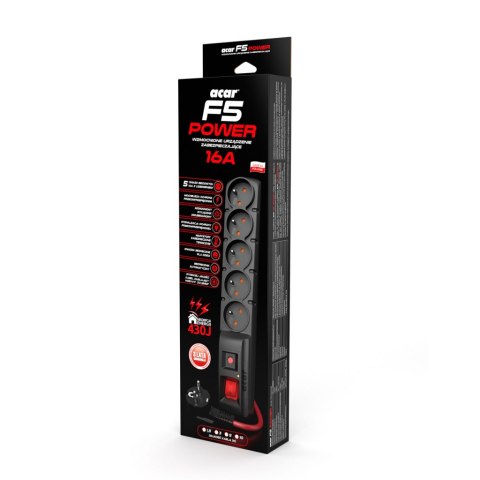 FILTR PRZECIWPRZEPIĘCIOWY ACAR F5 czarny 10m POWER 16A czerwony przewód W2301 FILTR PRZECIWPRZEPIĘCIOWY ACAR F5 czarny 10m POWER 16A czerwony przewód W2301