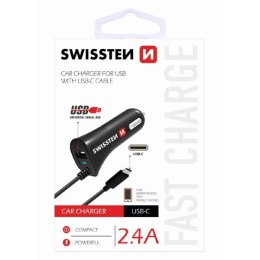 Ładowarka samochodowa SWISSTEN 12W, 1 port, USB-A, kabel USB-C