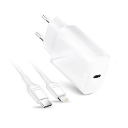 Ładowarka Sieciowa Forcell USB TYPC 3A 20W z funkcją ładowania PD i QC 4.0 + odpinany kabel Lightning 1M