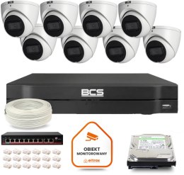 Zestaw monitoringu IP BCS Line 8x Kamera BCS-L-EIP14FSR3-AI1 Rejestrator z dyskiem 1TB