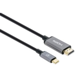 Manhattan 153607 adapter kablowy 2 m HDMI Typu A (Standard) USB Type-C Czarny, Srebrny