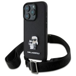 Karl Lagerfeld Saffiano Karl & Choupette Metal Pin CBDY Strap - Etui iPhone 16 Pro (czarny)