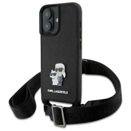 Karl Lagerfeld Saffiano Karl & Choupette Metal Pin CBDY Strap - Etui iPhone 16 (czarny)