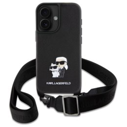 Karl Lagerfeld Saffiano Karl & Choupette Metal Pin CBDY Strap - Etui iPhone 16 (czarny)