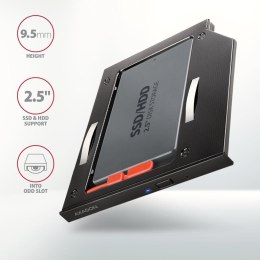 Axagon RSS-CD09 2.5 SSD/HDD caddy into DVD slot 9.5 mm LED ALU adapter Wewnętrzny SATA