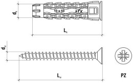 Kołek uniwersalny 10x50/70, wkręt z łbem stożkowym, karton (SFXP-10050070 x 50szt.)