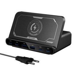 Ładowarka sieciowa Blitzwolf BW-S27 160W, 2xUSB-A, 4xUSB-C, 15W ładowarka bezprzewodowa (czarna)