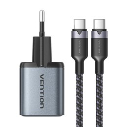 Ładowarka GaN Vention USB-C+A 30W + Kabel USB-C-C 1m (Szara)