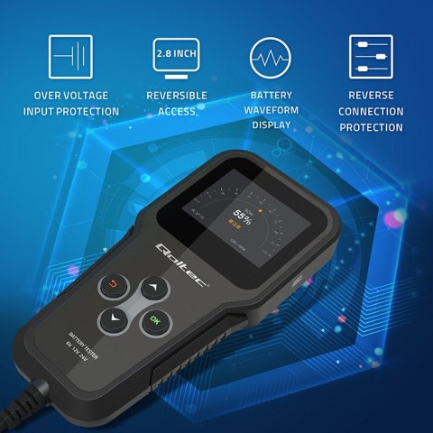 Qoltec Cyfrowy tester akumulatora 3w1 z LCD | Polskie Menu | 6V | 12V | 24V | 10Ah-200Ah Qoltec Cyfrowy tester akumulatora 3w1 z LCD | Polskie Menu | 6V | 12V | 24V | 10Ah-200Ah